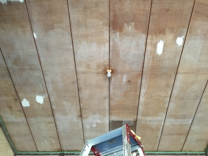 プライマーの一度塗りが完了した天井