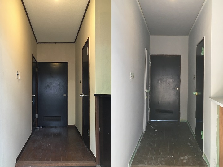 塗装前と塗装後の玄関の比較