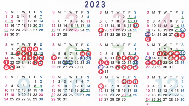 2023年の滞在カレンダー