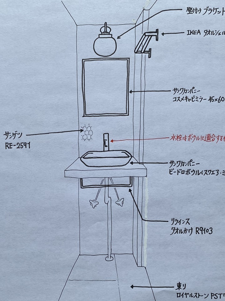 洗面のアイデアスケッチ