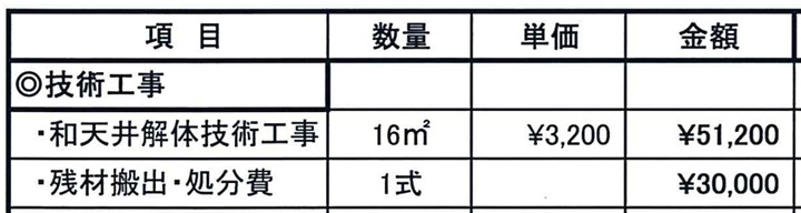 天井撤去の見積もり