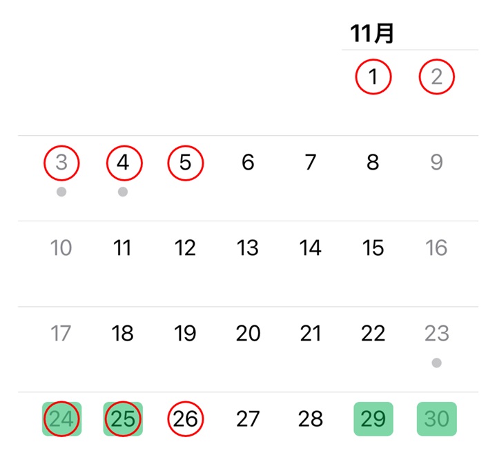 １１月の滞在記録