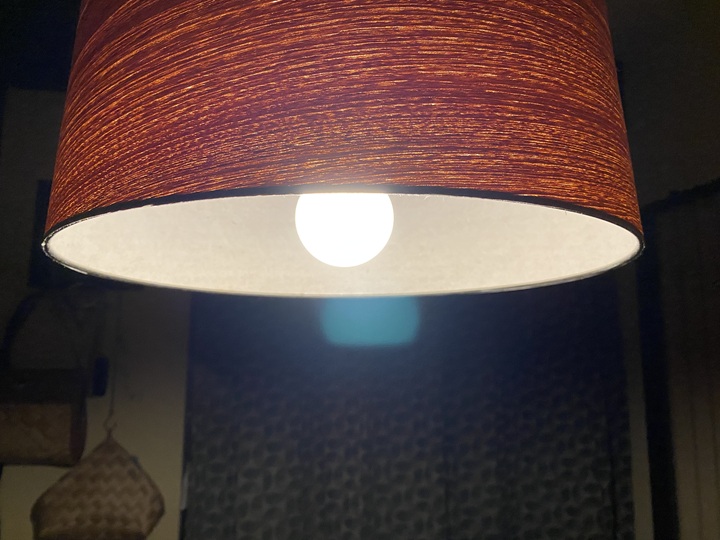 シェードからのぞく電球