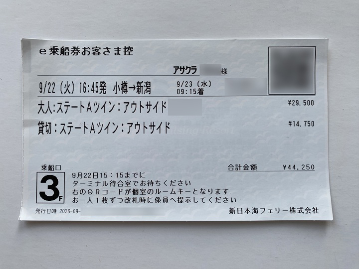 フェリーのチケット